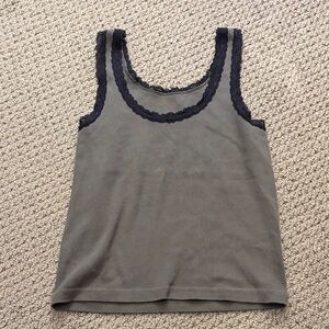 Brandy Melville Gray Tank Top with Black Lace Trim